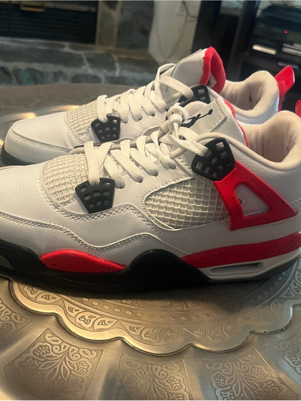 Jordan Men's White and Red Athletic Basketball Shoes
